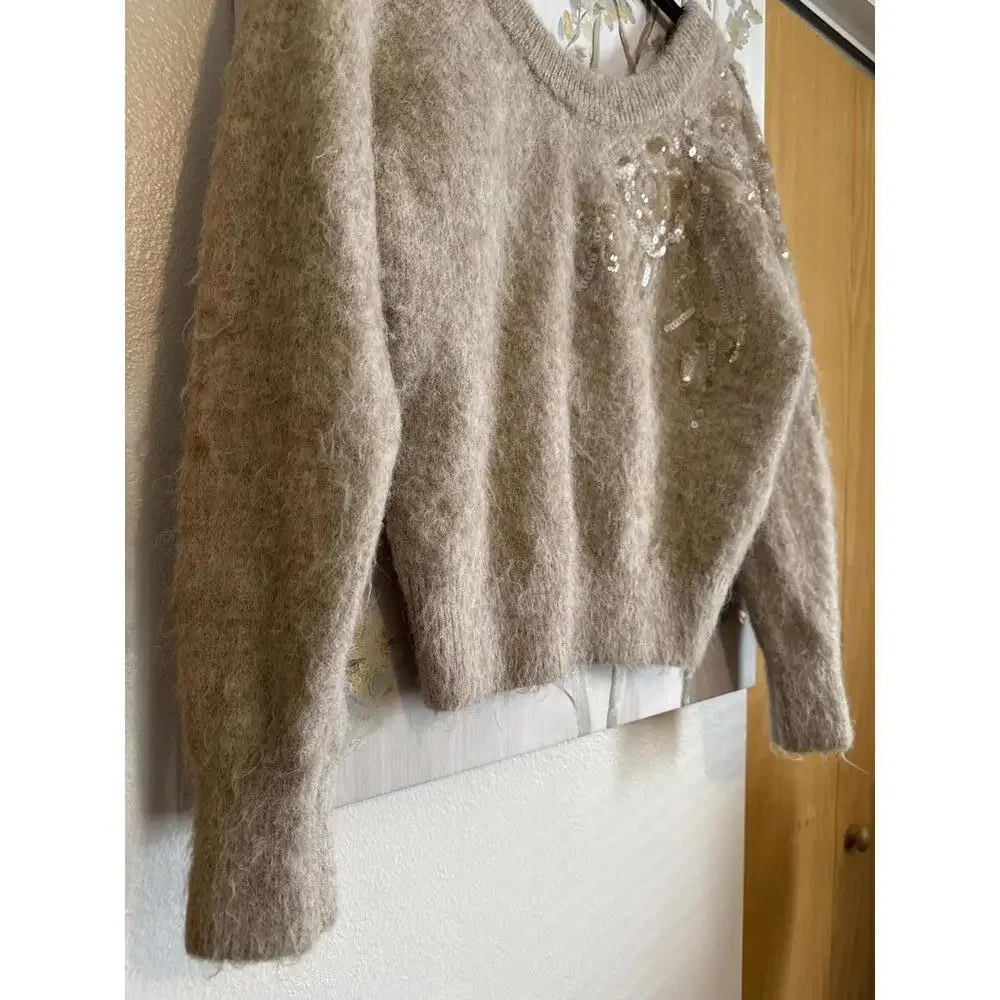 White House Black Market Beige Sweater with Sequin Detail, Size M - Picture 4 of 8